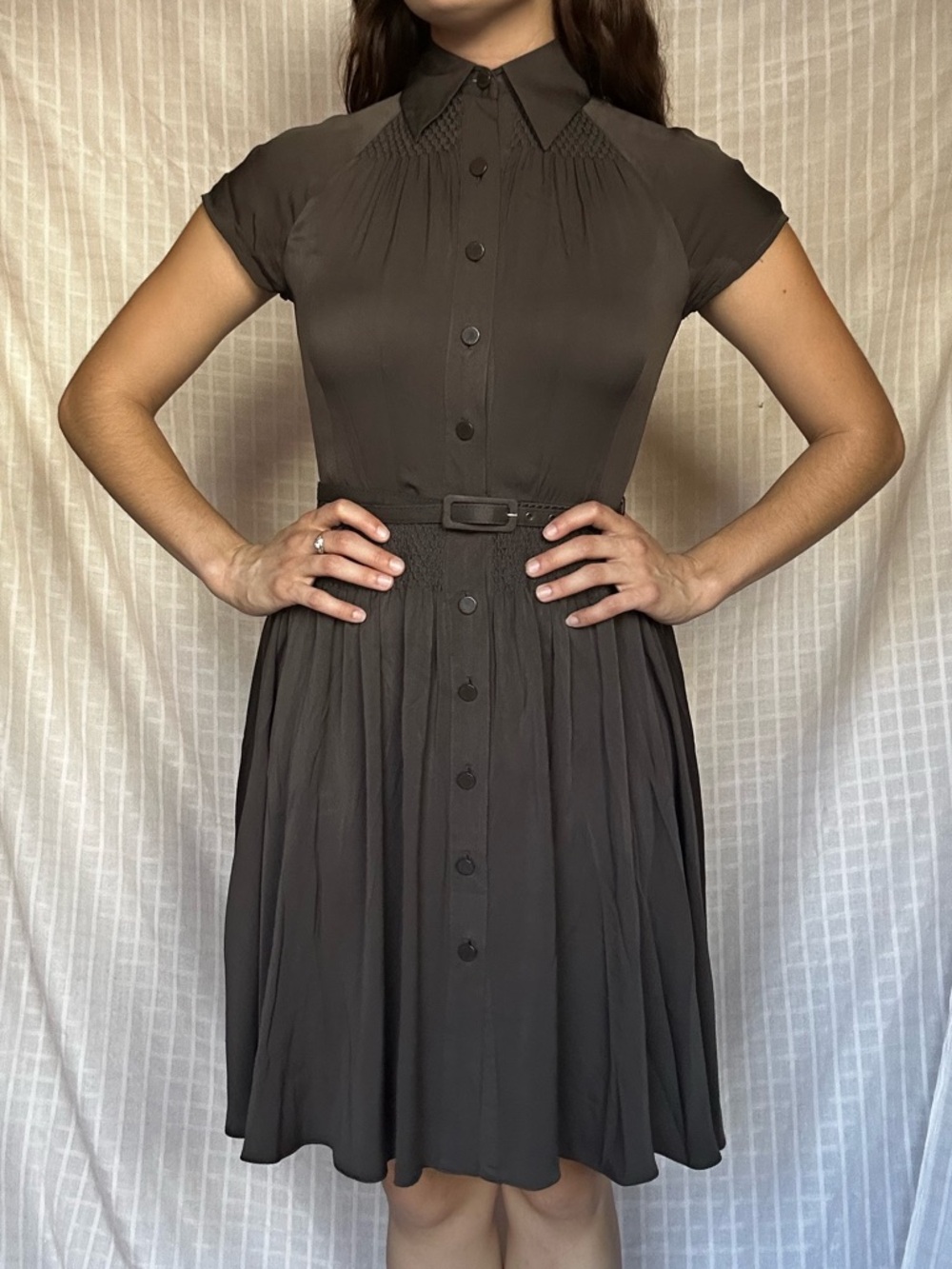 Catherine Malandrino Chocolate Button-Front Fit & Flare Mini Dress